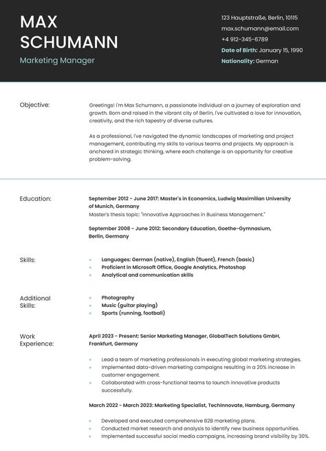 An easy-to-edit CV template for Google Docs. Europass Cv, Academic Cv, Teacher Cv, Online Cv, Teaching Credential, Modern Cv Template, Modern Cv, Docs Templates, Better Job