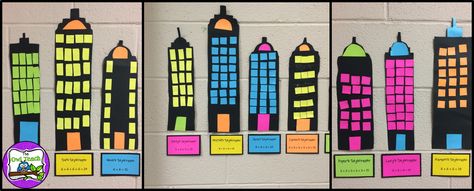 Arrays:  Array Cities a cute Idea for practicing arrays, repeated addition, and beginning multiplication! (The Owl Teach) Addition Year 1, Multiplication Art, Array City Project, Array City, Array Activities, 2nd Grade Arrays Activities, Array Projects 3rd Grade, Hands On Array Activities, Teaching Arrays