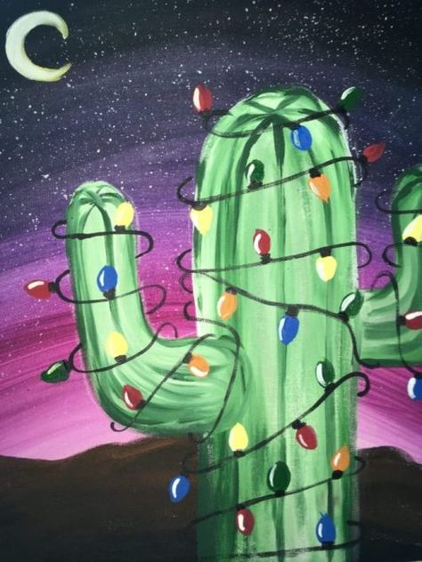 Christmas Paintings Christmas Canvas Art, Christmas Paintings On Canvas, Cactus Painting, Simple Canvas Paintings, Canvas Painting Tutorials, Christmas Tree Painting, Holiday Painting, Easy Canvas Painting, Canvas Painting Diy