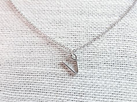 Letter V Necklace Silver Initial Necklace by JenniferRexJewelry Letter V Necklace, V Initial, Silver Initial Necklace, V Necklace, Initial Necklace Silver, Letter P, Letter V, Girls Necklaces, Red Stone