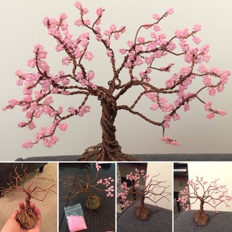 Clay Cherry Blossom Tree, Mini Cherry Blossom Tree, Wire Cherry Blossom Tree, Cherry Blossom Sculpture, Cherry Blossom Tree Craft, Diy Cherry Blossom Tree, Bonsai Tree Diy, Cherry Blossom Bonsai Tree, How To Make Trees