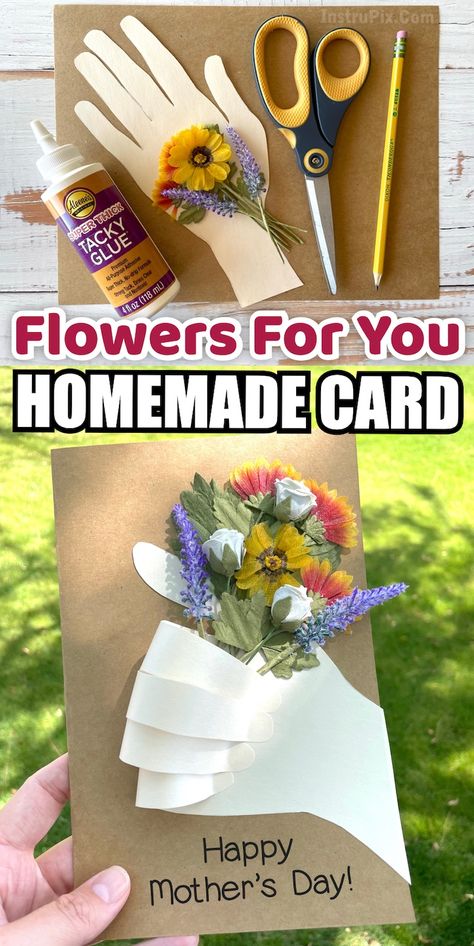 "Flowers For You" Homemade Card (DIY Gift Idea) Diy Mother's Day Crafts, Easy Mother's Day Crafts, Children Church, Easy Homemade Gifts, Homemade Mothers Day Gifts, Homemade Card, Mothers Day Crafts For Kids, Diy Presents, Diy Mothers Day Gifts