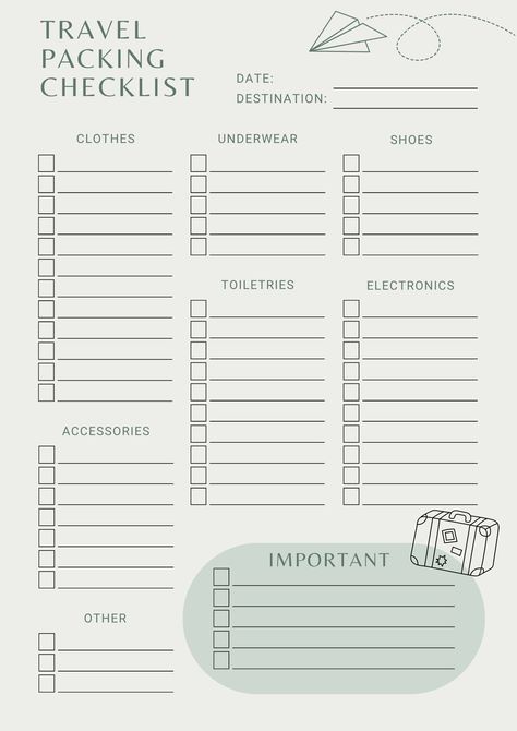 Pack like a pro with our comprehensive travel packing checklist! 🌍✈️ Don't stress about forgetting essential items for your next trip. This checklist covers everything from clothing and toiletries to electronics and travel documents. #ad #TravelPacking #TravelChecklist #PackingTips #TravelEssentials #TravelPreparation #TravelOrganization #PackingHacks #TravelSmart #WanderlustReady #HassleFreeTravel Travel Packing List Template, Packing List For Vacation 10 Days, Travel Checklist Template, Pack List For Travel, List For Traveling Packing, Trip Checklist Travel Packing, Printable Packing List For Vacation, Travel List Packing, Blank Packing List