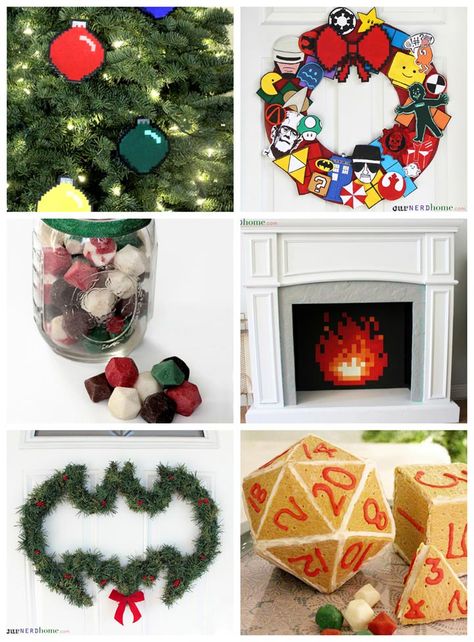 DIY Geeky Holiday Projects - Our Nerd Home Geek Christmas Wreath, Nerd Christmas Decorations, Diy Nerd Decor, Nerdy Christmas Decorations, Geek Christmas Decorations, Geek Christmas Ornaments, Gamer House, Geeky Christmas, Christmas Ball Ornaments Diy