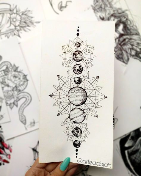 Geometric Planet Tattoo Design, Tattoo Ideas Geometric Minimalist, Space Chest Tattoo Female, Planetary Tattoo Ideas, Geometric Astrology Tattoo, Floral Solar System Tattoo, Flower Planets Tattoo, Planet And Flowers Tattoo, Planets And Flowers Tattoo