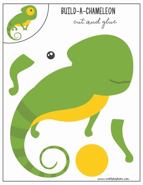 Easy Chameleon Craft: Cut And Paste - Craft Play Learn Reptiles Activities, Lizard Craft, Chameleon Craft, Reptile Crafts, Jungle Animal Crafts, Homeschool Coop, Jungle Crafts, Mystery Island, Zoo Crafts