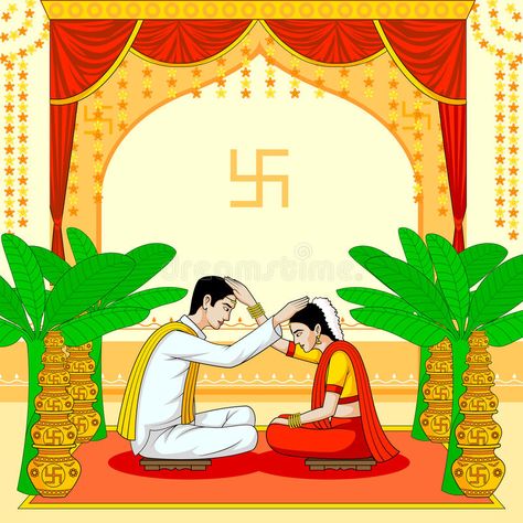 Addutera Designs, South Indian Couple, Indian Hindu Wedding, Cartoon Wedding Invitations, Bride And Groom Cartoon, Wedding Vector Art, Wedding Caricature, Hindu Wedding Invitations, Wedding Drawing