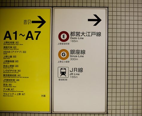 Tokyo subway signage, by Brandon King (2007) Japanese Signs, Subway Poster, Tokyo Subway, Subway Sign, Navigation Design, Sign System, Wayfinding Design, Japanese Typography, Signage System