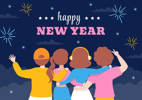 Happy New Year 2023 Celebration Template Hand Drawn Cartoon Flat Background Illustration with Fireworks, Ribbons and Confetti Design 2023 Celebration, New Year Cartoon, Confetti Design, Flat Background, Happy New Year 2023, Friend Cartoon, New Year 2023, Friends Wallpaper, Night Wishes