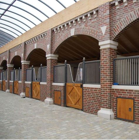 Brick Horse Stalls, Brick Stables, Modern Stables, Stable Inspiration, Minecraft Horse Stables, Luxury Horse Stables, Luxury Horse Barns, Dream Barn Stables, Equestrian Stables