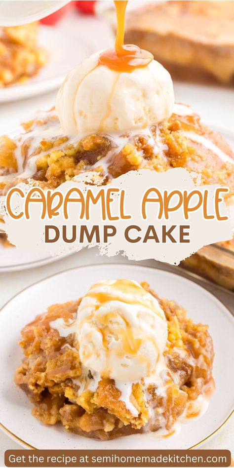 Carmel Apple Dessert Recipes, Cake Mix Apple Cobbler, Easiest Desserts, Apple Dump Cake Recipe, Apple Dump Cake, Caramel Apple Dump Cake, Caramel Apples Easy, Dump Cake Recipe, Icing Recipes