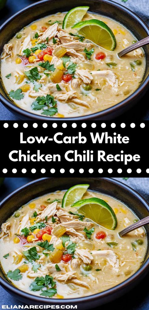 White Chicken Chili Soup, Low Carb Dinner Ideas, White Chicken Chili Recipe Crockpot, Chicken Chili Soup, White Chicken Chili Healthy, Chicken Soup Crockpot, Delicious Chili Recipe, White Chicken Chili Recipe, Chicken Chili Crockpot