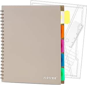 MOWEE 5 Subject Notebook - Spiral Notebook, College Ruled Notebook With Dividers Pocket, Tabs, 11" Ruler, 200 Pages, for Writing Journal, Home & Office, School Supplies, 8.5''x11'' CoCo Brown Campus Binder Notebook, Kokuyo Campus Binder Notebook, Kawaii School Supplies Notebooks Ring Binder, Ruled Notebook, Ruler, Journal Writing, Spiral Notebook, Subjects, Organization Hacks