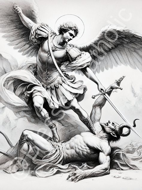 Saint Michael the Archangel Black & White Sketch Digital Art Pack Presenting our exclusive Blessed Catholic Saint Michael the Archangel sketch digital artwork bundle, perfect for personal devotion or display. Each high-resolution digital download includes one meticulously detailed image, presented in three distinct variations, each with a unique and captivating filter. Upon purchase, the watermark will be removed, ensuring you receive a pristine image ready for use. Please note, this listing is Archangel Michael Art, Catholic Saints Images, Saint Michael Statue, Saint Michael Angel, Sketch Digital Art, Archangel Michael Tattoo, St Michael Tattoo, Saint Art, Archangel Tattoo