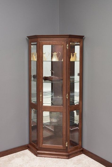 Corner Curio Cabinet, Corner Curio, Beveled Glass Doors, Corner Display Cabinet, Crockery Unit Design, Crockery Unit, Corner Display, White Oak Wood, Amish Furniture