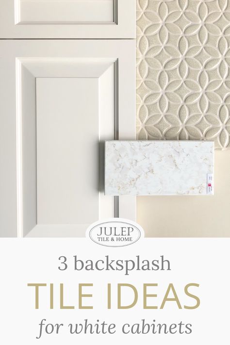 Choosing a backsplash for white cabinets? We've got you covered! Check out 3 fresh and fabulous tile options that’ll complete your dream kitchen. Montauk Gin Tile Backsplash, Montauk Gin Tile, Simple Backsplash Kitchen, Julep Tile, Backsplash Tile Ideas, Kitchen Color Scheme, Backsplash For White Cabinets, Kitchen Color Palettes, Neutral Tile