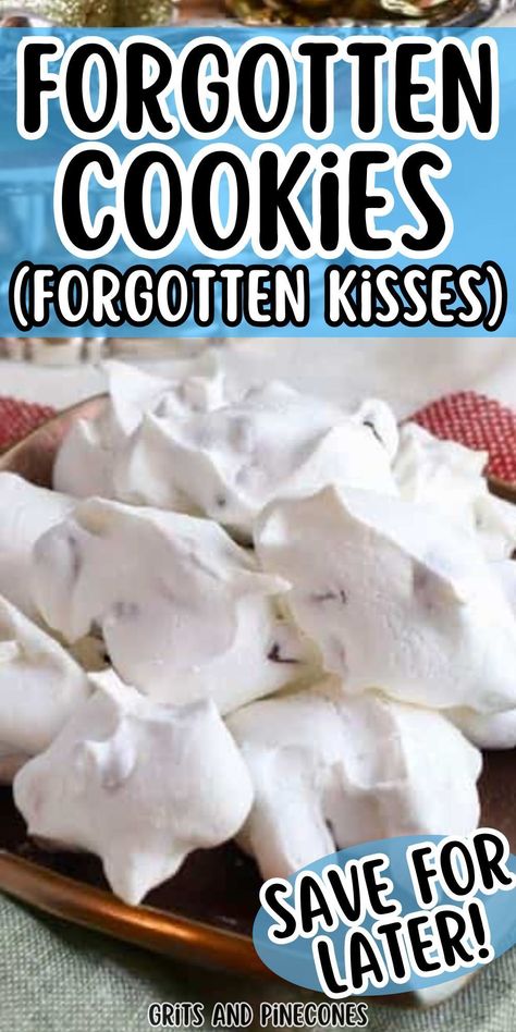 Forget Me Cookies, Overnight Cookies, Crescent Moon Cookies, Forget Me Not Cookies, Forgotten Cookies Recipe, Chocolate Chip Meringue Cookies, Forgotten Cookies, Meringue Cookie, Meringue Cookie Recipe