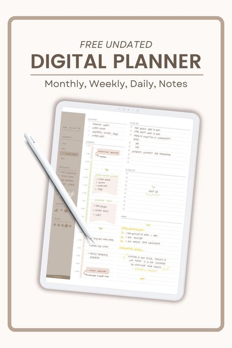 Mockup of my free and undated Monthly, Weekly, and Daily Planner! Digital Agenda Template, Good Notes Daily Planner Template Free, Ipad Calendar Template Goodnotes, Goodnotes Planner Template Free Weekly, Good Notes Monthly Planner Template, Good Notes Notebook Templates, Weekly Digital Planner Free, Free Agenda Template, Goodnotes School Planner Template Free