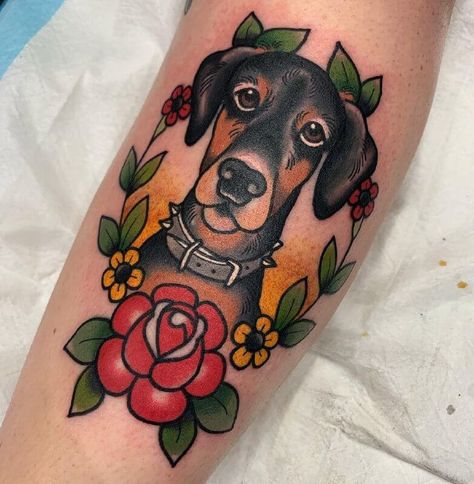 Tattoo Perro, Doberman Tattoo, Dog Portrait Tattoo, Dachshund Tattoo, Dog Paw Tattoo, Petit Tattoo, Paw Tattoo, Gorgeous Tattoos, Old School Tattoo Designs