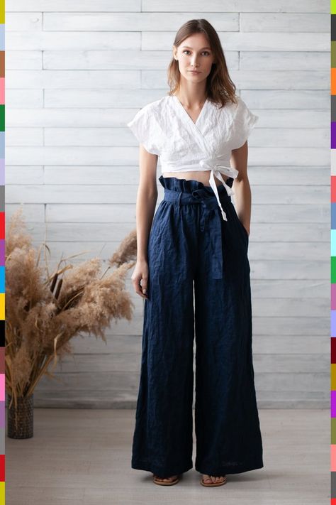 Long Linen Pants, Navy Linen Pants, Flax Pants, Loose Linen Pants, Summer Linen Pants, Minimalist Fashion Women, Navy Linen, Pants Loose, Over 50 Womens Fashion