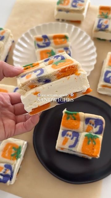 Sugar Cookie Ice Cream Sandwich, Spooky Ice Cream, Holiday Ice Cream, Halloween Ice Cream, Christmas Ice Cream, Pumpkin Sugar Cookies, Halloween Sugar Cookies, Cookie Dough Ice Cream, Ice Cream Cookie Sandwich