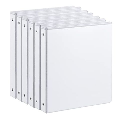 1-inch 3 Ring Binder with 2 Interior Pockets, 1'' Basic Binders Holds US Letter Size 8.5'' x 11'' Paper - Durable, Versatile Binders for Office, Home, and School Use, 6 Pack (White) Binding Supplies, File Organization, Extra Storage, Office Supplies, Home Office, Hold On