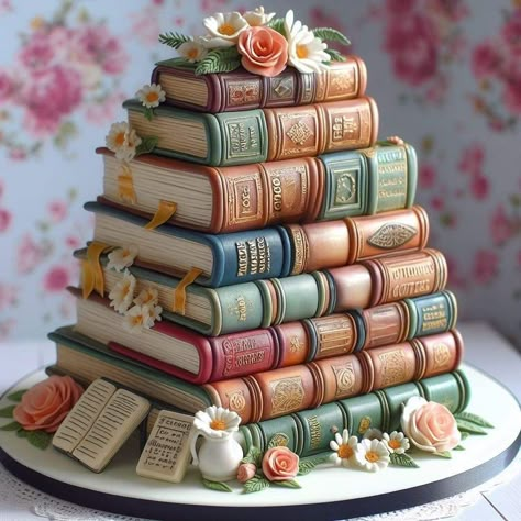 Books And Flowers, Book Cakes, Stunning Cakes, Book Cake, Gateaux Cake, Creative Birthday Cakes, Cake Decorating Designs, Crazy Cakes, Cake Lover