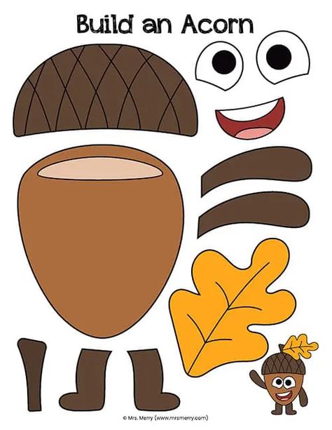 Acorn Crafts Preschool, Acorn Template, Thanksgiving Activities Preschool, Thanksgiving Crafts Preschool, Preschool Crafts Fall, November Crafts, Fall Preschool Activities, Acorn Crafts, Fall Arts And Crafts