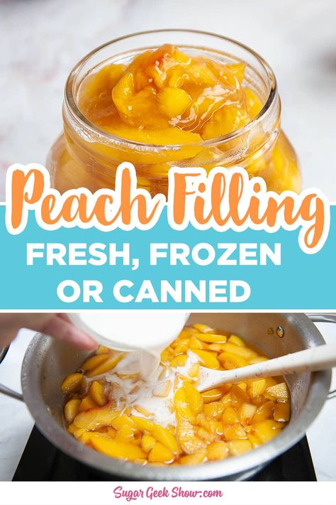 Peach Pie Filling For Freezing, Peach Pie Filling Recipes Frozen, How To Freeze Peaches For Pie Filling, Canned Peaches Pie Filling, Homemade Fruit Pie Filling, How To Make Pie Filling From Canned Fruit, Peach Cobbler Cake Filling, How To Freeze Peaches For Pie, How To Make Peach Pie Filling From Frozen Peaches