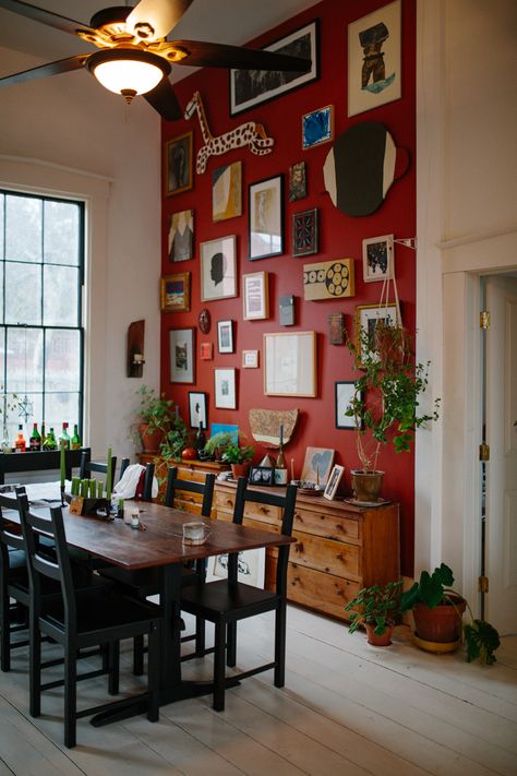 Red Feature Wall, Red Wall Paint, Red Accent Wall, Brunswick Maine, Red Wall Decor, A Clothes Horse, Red Dining Room, Accent Walls In Living Room, Living Room Red