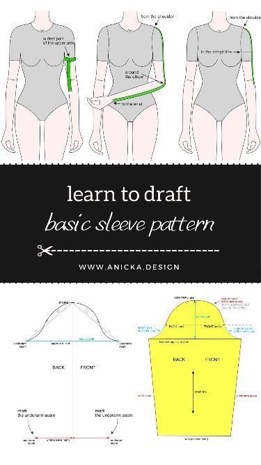 Follow my tutorial and draft a basic set-in sleeve block (sleeve sloper) based on your body and bodice measurements. Enter the measurements into the user-friendly calculator, which computes approximate fabric consumption for the sleeve and includes the measurements you have taken (and also measurements, that need to be calculated) in the detailed step-by-step pattern drafting tutorial. Basic Bodice Block Pattern Drafting, Diy Vest Pattern, Basic Sleeve Pattern, Pattern Drafting Bodice, Basic Bodice Pattern, Diy Clothes Patterns, Pattern Drafting Tutorials, Teaching Sewing, Bodice Pattern