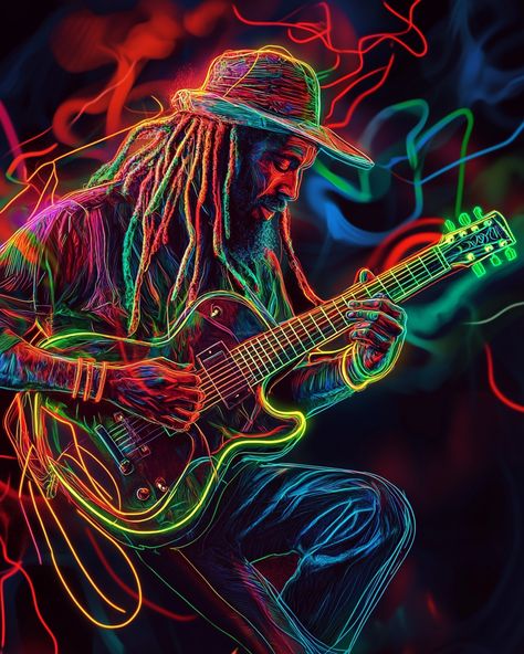 🎶✨ Vibe with the rhythm of reggae! 🌈🎸 Check out this Rasta performer strumming his guitar, dancing under pulsating neon lights! 💃🌟 Feel the energy of hydroelectric reggae music as it lights up the night! ⚡️ Let's celebrate the fusion of culture and music! 🌍❤️ #ReggaeVibes #RastaLife #NeonNights #MusicIsLife... Rasta Vibes, Vibe Board, Rasta Man, Vintage Tennis, Neon Nights, Hydro Electric, Reggae Music, Marriage Relationship, Night Art