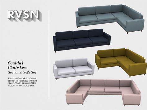 sims 4 cc custom content living room furniture // RAVASHEEN's Couldn't Chair Less Sectional Set Sims 4 Cc Furniture Chair, Sims 4 Housing Cc, Ravasheen Sims 4 Cc, Sims 4 Maxis Match House Cc, Cc For Sims 4 Furniture, Sims 4 Ravasheen Cc, Sims Furniture Cc Living Room, Sims 4 Living Room Decor Cc, Sims 4 Maxis Match Furniture Sets