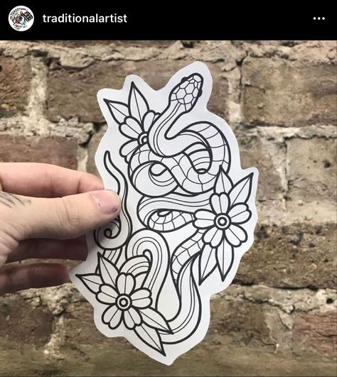 Snake And Dagger Tattoo, Traditional Tattoo Outline, Traditional Snake Tattoo, Sam King, Learn To Tattoo, King Tattoos, Snake Tattoo Design, Posca Art, Old School Tattoo Designs