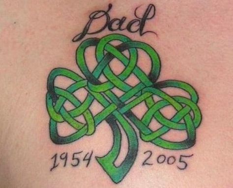 Irish Shamrock Tattoo, Celtic Knot Shamrock, Inner Lip Tattoo, Shamrock Tattoo, Memorial Tattoo Designs, Tattoos 2022, Memorial Tattoo Ideas, Four Leaf Clover Tattoo, Shamrock Tattoos