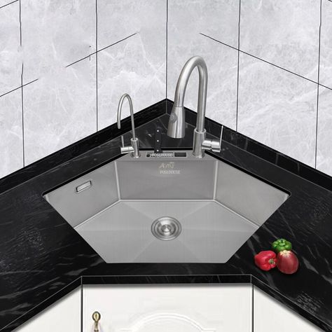 Creative Stainless Steel Kitchen Sinks Light Luxury Corner Washbasin Designer Kitchen Hexagonal Sink Under-counter Embedded Sink - Kitchen Sinks - AliExpress Corner Kitchen Sink Ideas Counter Space, Kitchen Washbasin Ideas, Corner Sinks Kitchen, Sink Corner Kitchen, Kitchen Wash Basin Ideas, Kitchen Corner Sink Ideas, Sink In The Corner, Kitchen With Corner Sink, Corner Kitchen Sinks