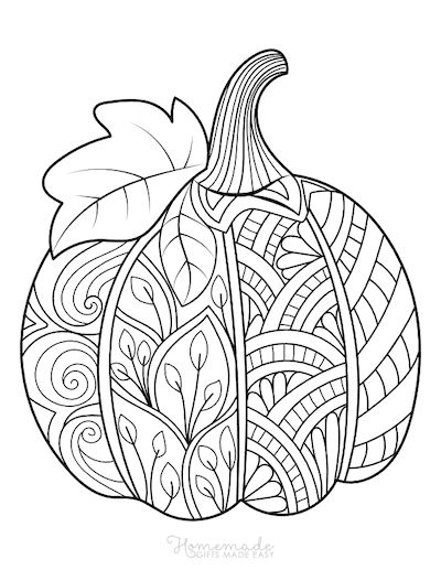 Pumpkin Coloring Pages Decorative Patterned Pumpkin With Leaf Pumpkin Coloring Ideas, Zentangle Pumpkins, Thanksgiving Coloring Pages Free, Mandala Pumpkin, Pumpkin Mandala, Fall Mandala, Thanksgiving Coloring Page, Pumpkin Coloring Sheet, Halloween Pumpkin Coloring Pages