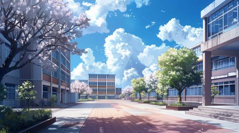 Anime Houses, School Building Design, Scenery Background, Image 3d, Photo Art Gallery, School Building, Dreamy Art, Visual Novel, Anime Background