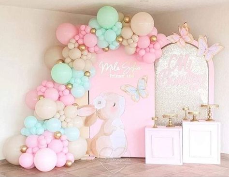 Bunny Theme Party Decor, Bunny Backdrop Party Ideas, Pastel Bunny Birthday Party, Baby Bunny Baby Shower Ideas, Easter Stage Decor, Baby Shower Bunny Theme Girl, Bunny Themed Birthday Party Girl, Bunny Theme 1st Birthday, Bunny Themed Baby Shower Ideas