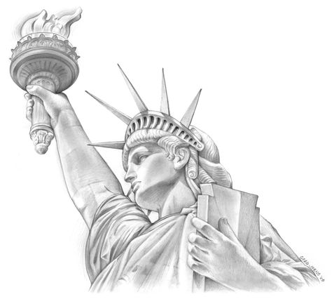 http://gregssketch.blogspot.com/2009/03/statue-of-liberty-faber-castell-catalog.html Sketched Portraits, Statue Of Liberty Drawing, Statue Of Liberty Tattoo, Liberty Tattoo, New York Statue, Patriotic Tattoos, New York Tattoo, Nyc Marathon, Chicano Tattoo