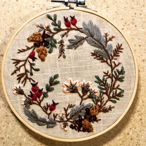 Earthy Embroidery, Good Earth Embroidery, Earth Tone Embroidery, Forest Floor Embroidery, Cottagecore Embroidery Pattern, Embroidery Designs Cottagecore, Embroidery Diy, Brown Tone, Hand Embroidery Projects