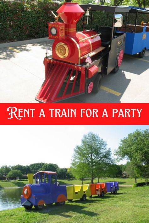 Trackless Trains are forever timeless machines. Children and adults alike are instantly attracted to this express. Our trackless trains chug around on cement, asphalt, grass, or any paved surface, so no matter where you’re holding your event, your little ones will have the time of their lives! Call (214) 357-7077 for additional party train information. Trackless Train, Events Ideas, Kids Training, Train Birthday, Thomas The Train, Party Rentals, A Train, Dallas Tx, Kids Party