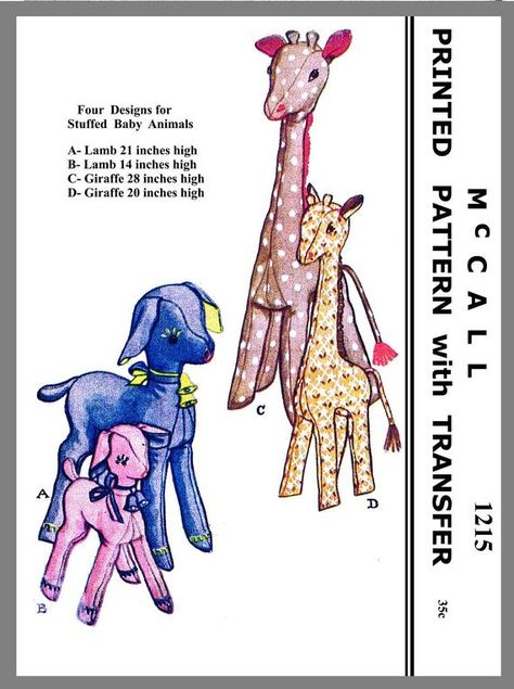 Vintage McCall Stuffed Animal Lamb Giraffe Fabric material sewing Pattern #1215 Reprint Copy 11" x 17" PDF INSTANT DOWNLOAD Giraffe Sewing Pattern, Sewing Styles, Giraffe Fabric, Craft Toys, Giraffe Stuffed Animal, Giraffe Toy, Soft Toy Patterns, Fabric Sewing Patterns, Animal Sewing Patterns