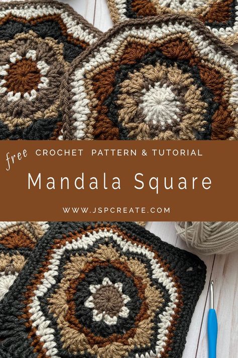 mandala square crochet pattern and tutorial Free Mandala Crochet Patterns, Mandala Square, Hexagon Crochet Pattern, Crochet Project Free, Crochet Granny Square Tutorial, Granny Square Tutorial, Granny Square Projects, Mandala Crochet, Crochet Squares Afghan