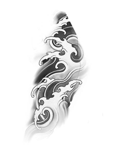 Background For Tattoos Ideas, Water Sleeve Tattoos For Guys, Japanese Sleeve Background Design, Japanese Elements Tattoo, Japanese Filler Tattoo Ideas, Water Waves Tattoo Design, Tattoo Waves Japanese, Japanese Style Waves, Japanese Background Tattoo Design