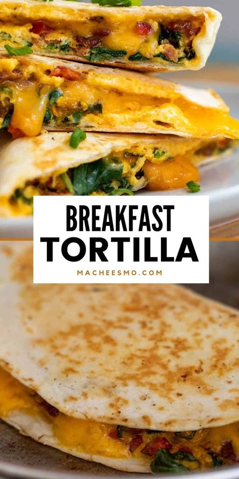 Leftover Bacon, Tortilla Hack, Breakfast Quesadilla Recipes, Breakfast Quesadillas, Breakfast Tortilla, Menu Sarapan Sehat, Breakfast Quesadilla, Quesadilla Recipe, Bacon And Cheese