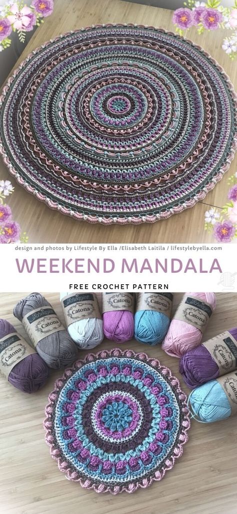 Gorgeous Practical Mandalas - Pattern Center Crocheted Rugs, Crochet Mandala Pattern, Crochet Mandala, Yarn Projects, Crochet Rug, Mandala Pattern, Crochet Home, Crochet Accessories, Crochet Motif