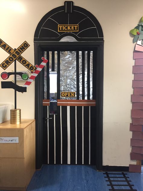 Ticket Booth Door Decoration, Polar Express Train Door Decorations, Polar Express Lantern, Polar Express Ticket Booth Door, Polar Express Decorating Ideas, Polar Express Ticket Booth Diy, Train Door Decorations Classroom, Train Christmas Decorations, Polar Express Christmas Decor