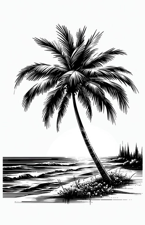 Sunset Tattoo, Palm Tree Drawing, Sunset Tattoos, Palm Tattoos, Portraiture Drawing, Tree Images, Tattoo Project, The Palms, Vinyl Graphics