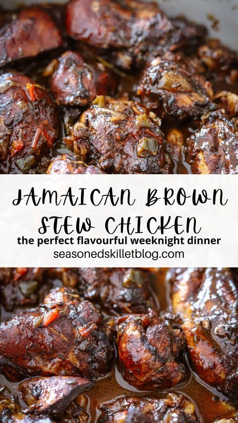 Chicken Thigh Recipes Jamaican, Chicken Thigh Jamaican, Jerk Chicken Soup Crock Pot, Different Culture Food Recipes, Quick Filling Dinner Recipes, Carribean Brown Stew Chicken, Chicken In A Pot Recipes, Jerk Chicken Stew Recipe, Boneless Brown Stew Chicken